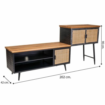 Aparador Alexandra House Living Marrón Negro Gris Hierro Ratán Mader 2