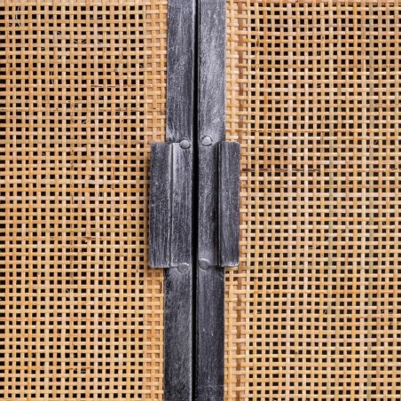 Credenza Alexandra House Living Marrone Nero Grigio Ferro Rattan Legno