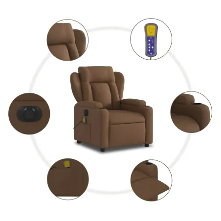 Fauteuil inclinable de massage électrique marron tissu