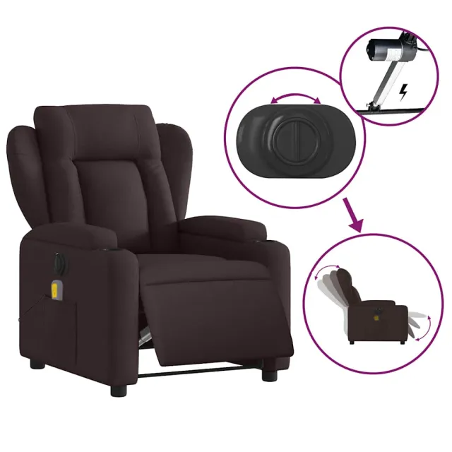Fauteuil de massage inclinable électrique Marron foncé Tissu