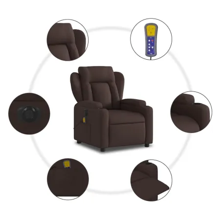 Fauteuil de massage inclinable électrique Marron foncé Tissu