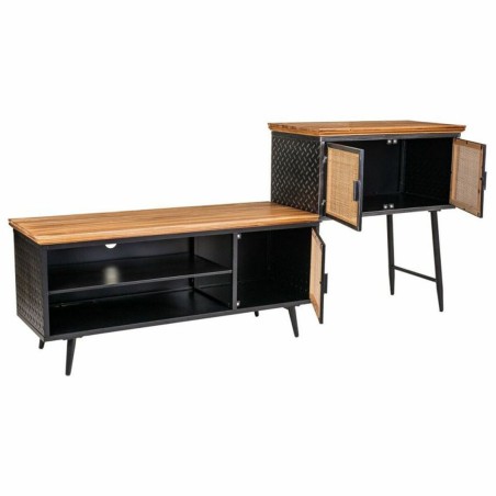 Credenza Alexandra House Living Marrone Nero Grigio Ferro Rattan Legno