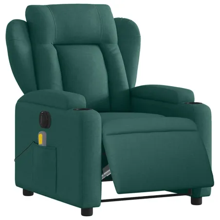 Fauteuil de massage inclinable électrique Vert foncé Tissu