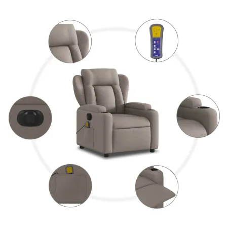 Fauteuil de massage inclinable électrique Taupe Tissu
