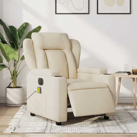 Fauteuil inclinable de massage électrique crème tissu