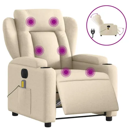 Fauteuil inclinable de massage électrique crème tissu 2
