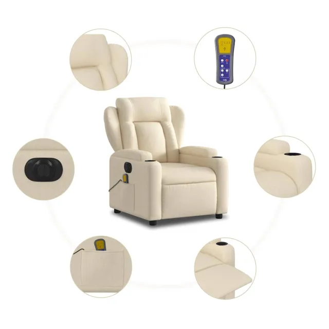 Fauteuil inclinable de massage électrique crème tissu