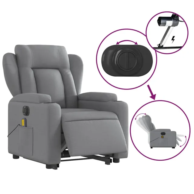Fauteuil inclinable de massage électrique Gris clair Tissu