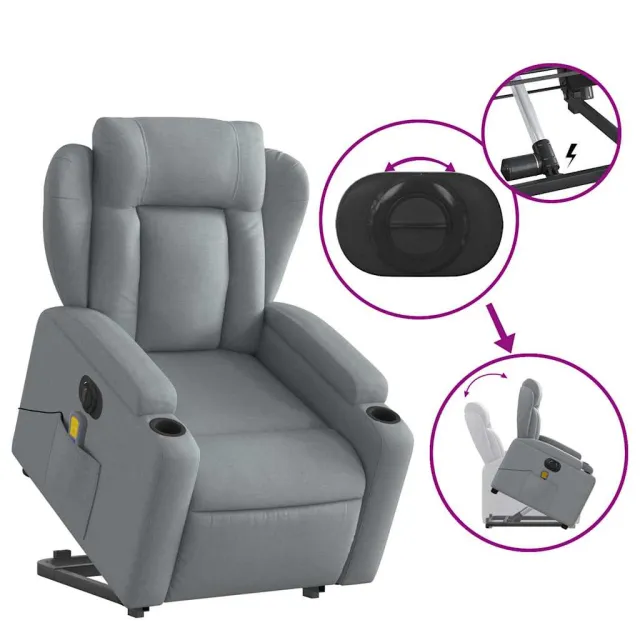 Fauteuil inclinable de massage électrique Gris clair Tissu