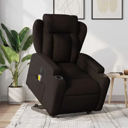 Fauteuil inclinable de massage électrique Marron foncé Tissu