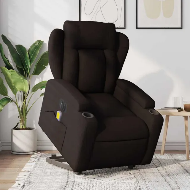 Fauteuil inclinable de massage électrique Marron foncé Tissu