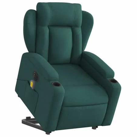 Fauteuil inclinable de massage électrique Vert foncé Tissu