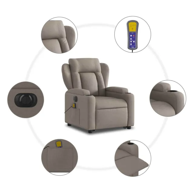 Fauteuil inclinable de massage électrique Taupe Tissu