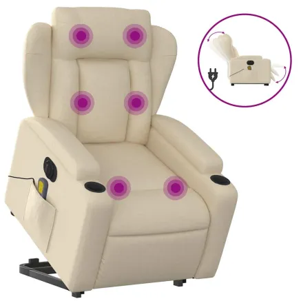 Fauteuil inclinable de massage électrique Crème Tissu 2