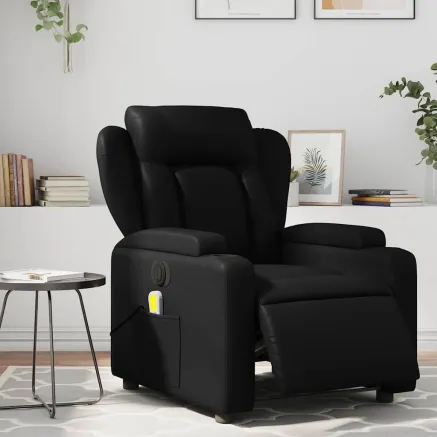 Fauteuil de massage inclinable électrique noir similicuir