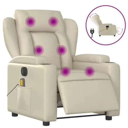 Fauteuil de massage inclinable électrique crème similicuir 2