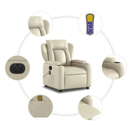 Fauteuil de massage inclinable électrique crème similicuir