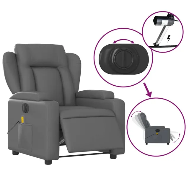 Fauteuil de massage inclinable électrique gris similicuir