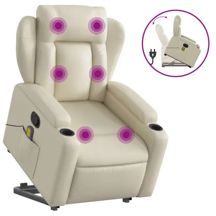 Fauteuil inclinable de massage Crème Similicuir 2