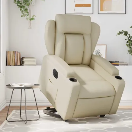 Fauteuil inclinable électrique crème similicuir