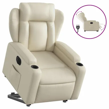 Fauteuil inclinable électrique crème similicuir 2