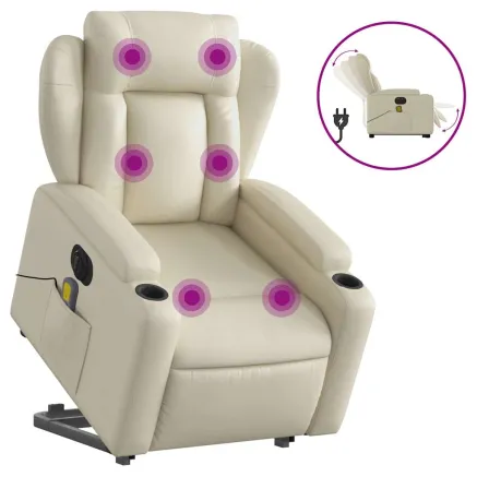 Fauteuil inclinable de massage électrique crème similicuir 2
