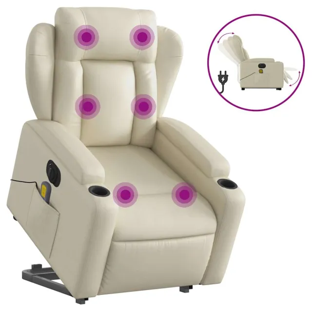 Fauteuil inclinable de massage électrique crème similicuir