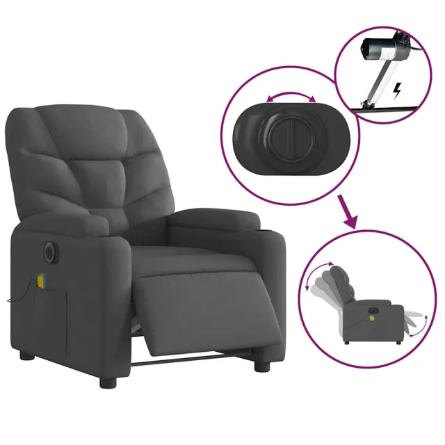 Fauteuil inclinable de massage électrique gris foncé tissu