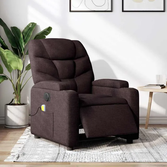 Fauteuil de massage inclinable électrique Marron foncé Tissu