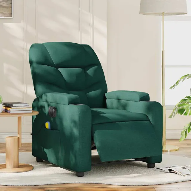Fauteuil de massage inclinable électrique Vert foncé Tissu