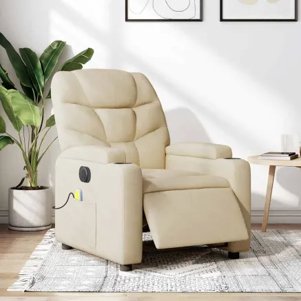 Fauteuil inclinable de massage électrique crème tissu