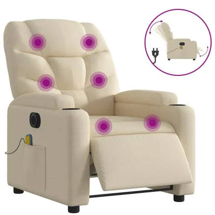 Fauteuil inclinable de massage électrique crème tissu 2
