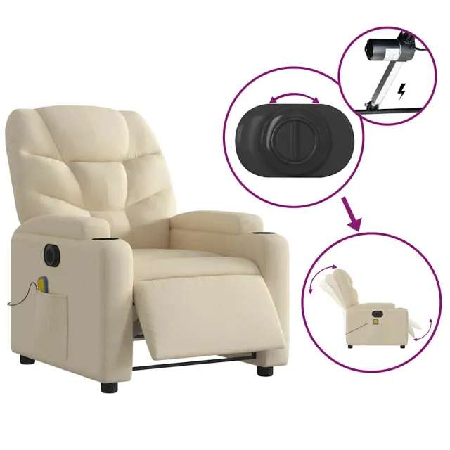 Fauteuil inclinable de massage électrique crème tissu