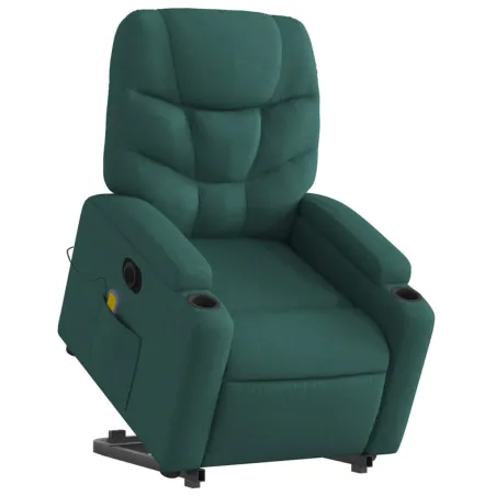 Fauteuil inclinable de massage électrique Vert foncé Tissu