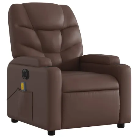 Fauteuil de massage inclinable électrique marron similicuir