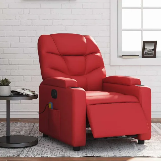 Fauteuil de massage inclinable électrique rouge similicuir