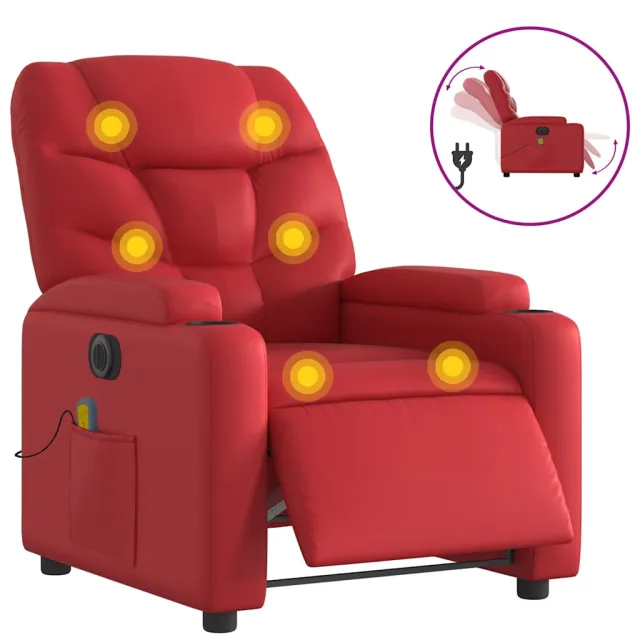 Fauteuil de massage inclinable électrique rouge similicuir