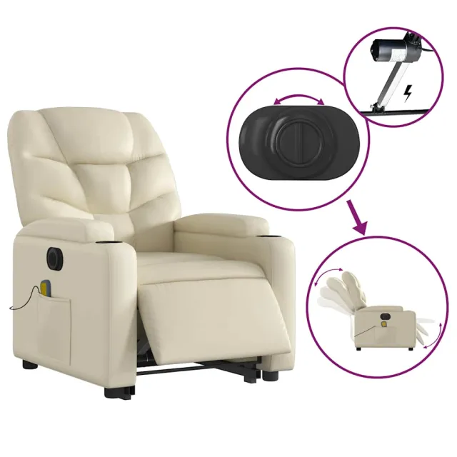 Fauteuil inclinable de massage électrique crème similicuir
