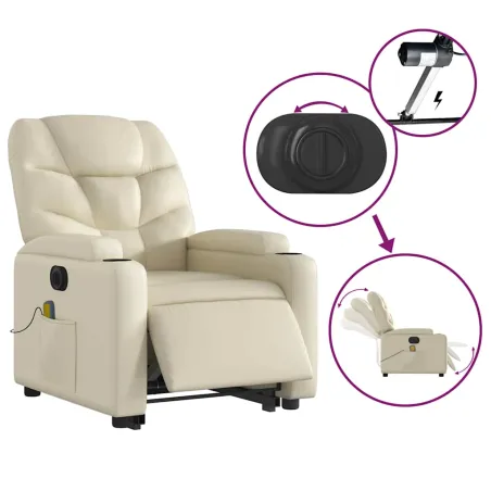 Fauteuil inclinable de massage électrique crème similicuir