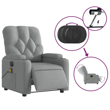 Fauteuil de massage inclinable électrique gris clair tissu