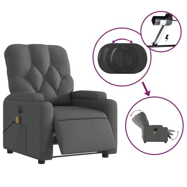 Fauteuil inclinable de massage électrique gris foncé tissu