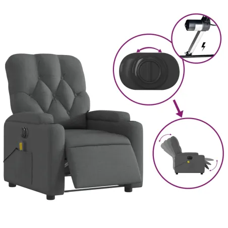 Fauteuil inclinable de massage électrique gris foncé tissu