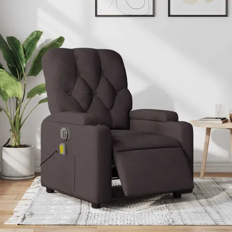 Fauteuil de massage inclinable électrique Marron foncé Tissu