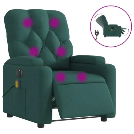 Fauteuil de massage inclinable électrique Vert foncé Tissu 2