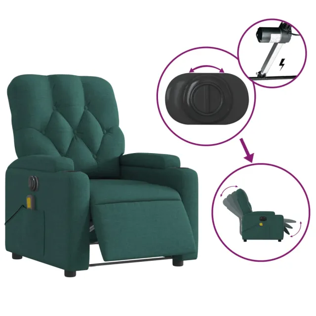 Fauteuil de massage inclinable électrique Vert foncé Tissu