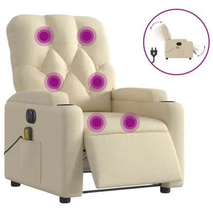 Fauteuil inclinable de massage électrique crème tissu 2