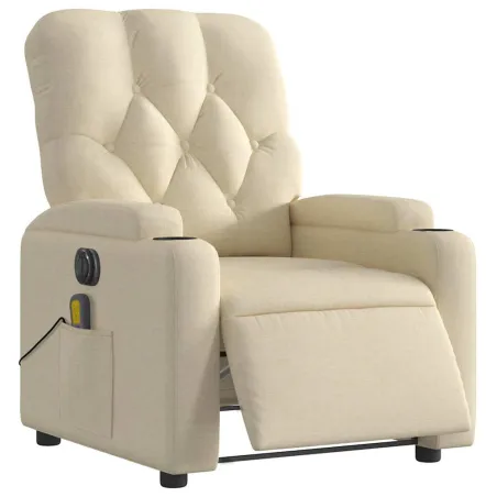 Fauteuil inclinable de massage électrique crème tissu
