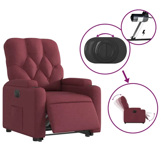 Fauteuil inclinable électrique rouge bordeaux tissu