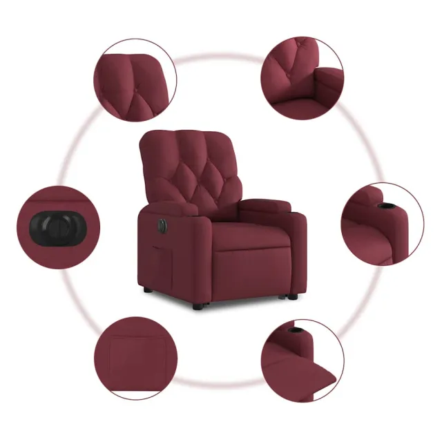 Fauteuil inclinable électrique rouge bordeaux tissu