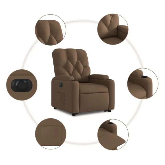 Fauteuil inclinable électrique marron tissu